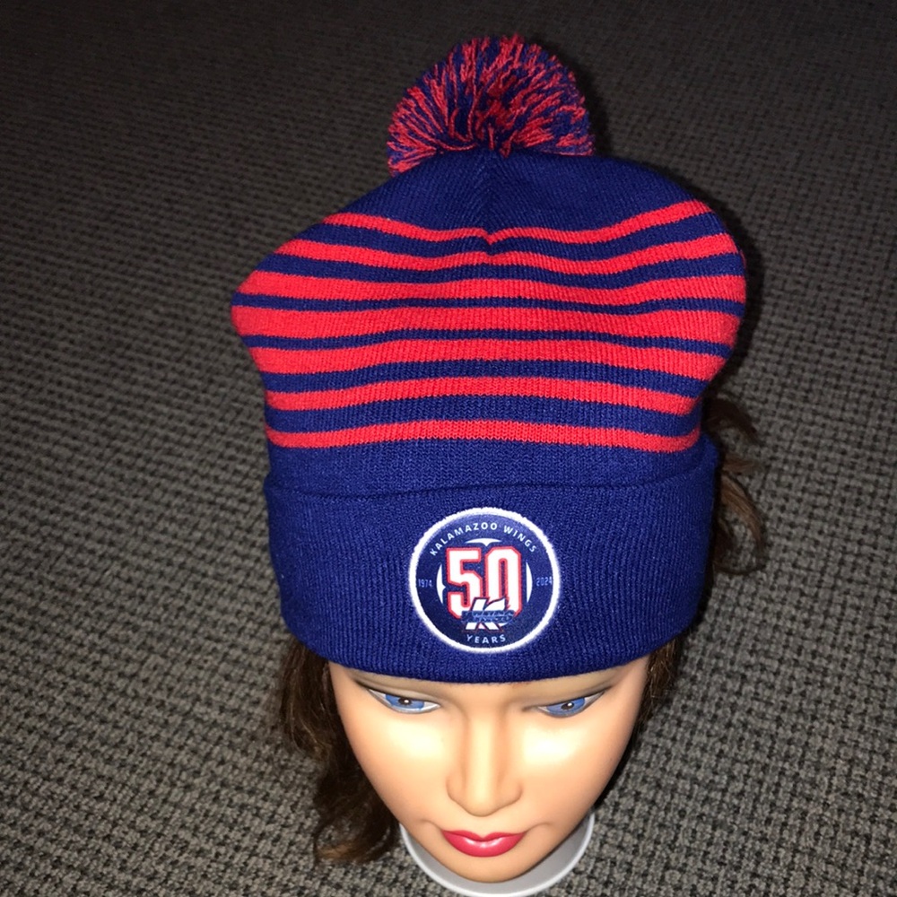 Kalamazoo Wings 50th Anniversary Knit‎ Beanie - Navy & Red